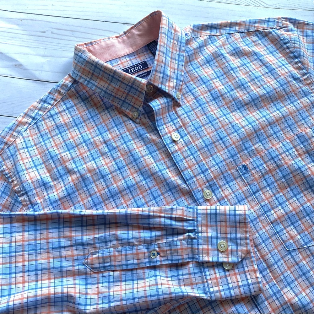 Men’s IZOD Long Sleeve Button-Down Collared Plaid Shirt Size Large Tall